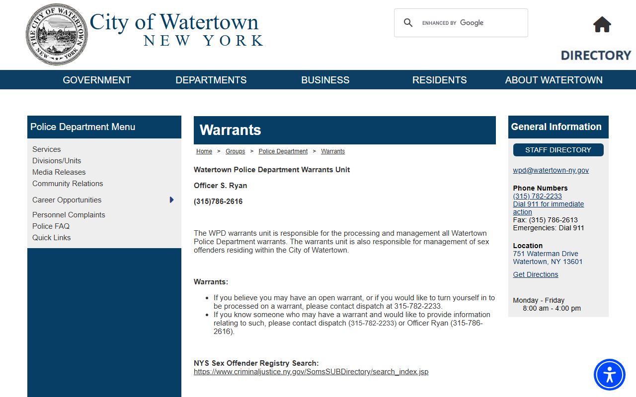 Jefferson County warrant arrest court records Watertown Police source