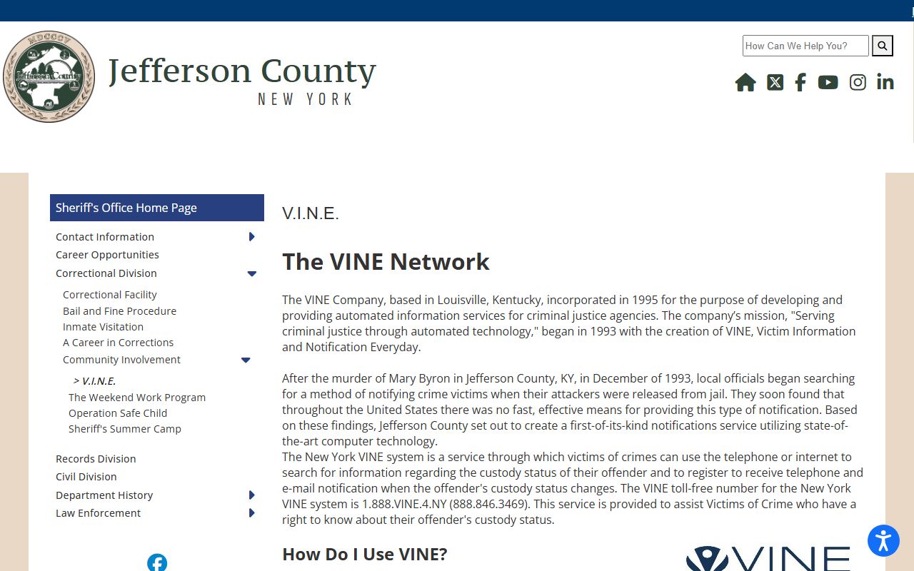 Jefferson County inmate records VINE custody notification page