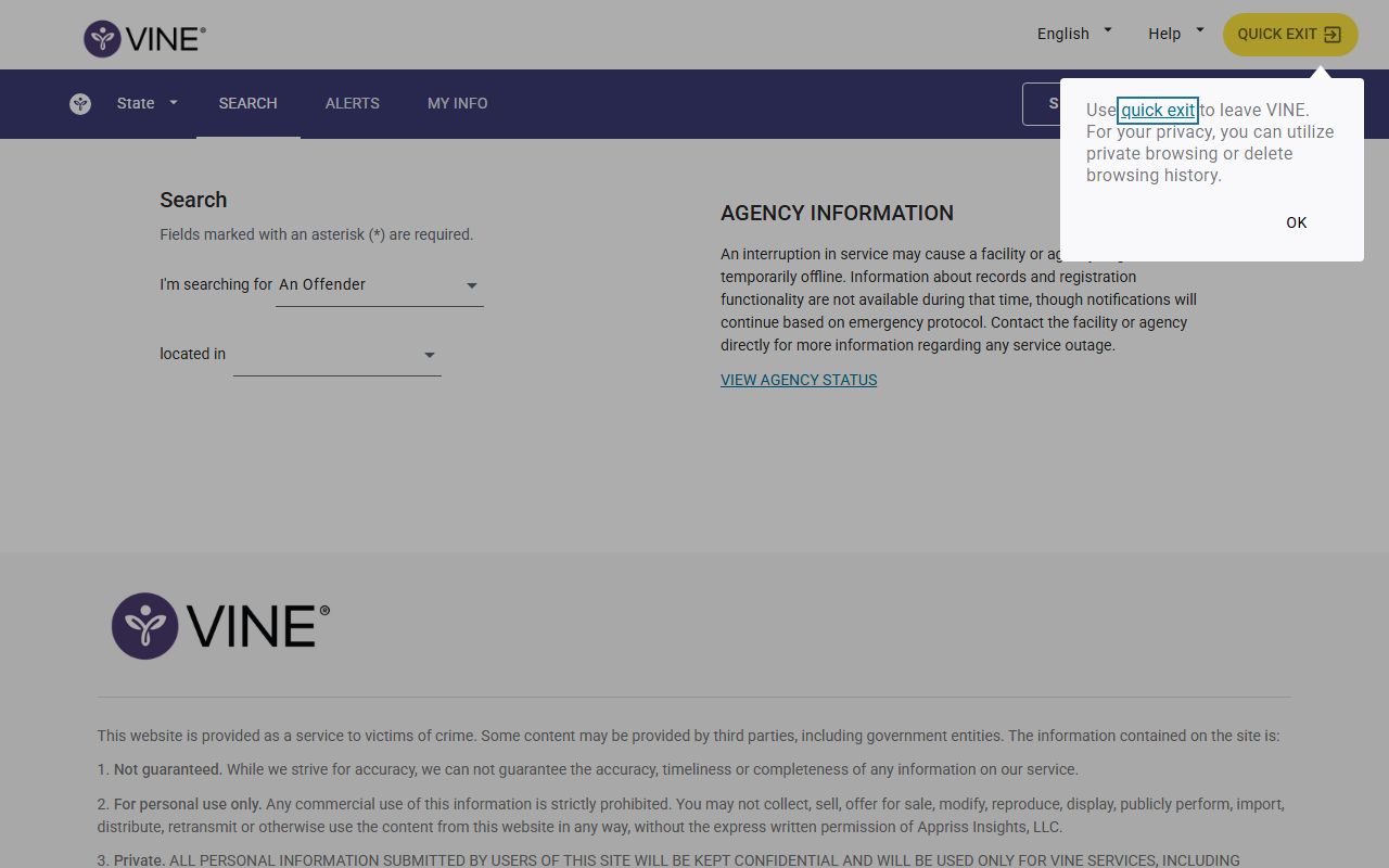Jefferson County jail roster search through VINELink interface